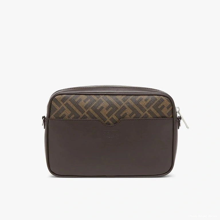 Affordable Compact Brown Motif ROMA Camera In Fabric Fendi Logo FF Case 0709